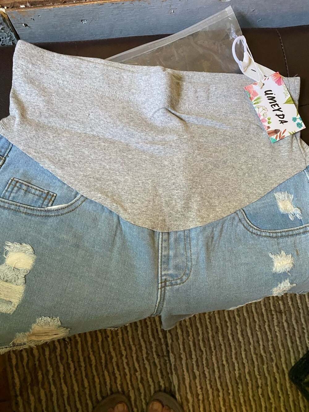 Umeyda Women's Maternity Ripped Denim Shorts Over The Belly Pregnancy Jean Short